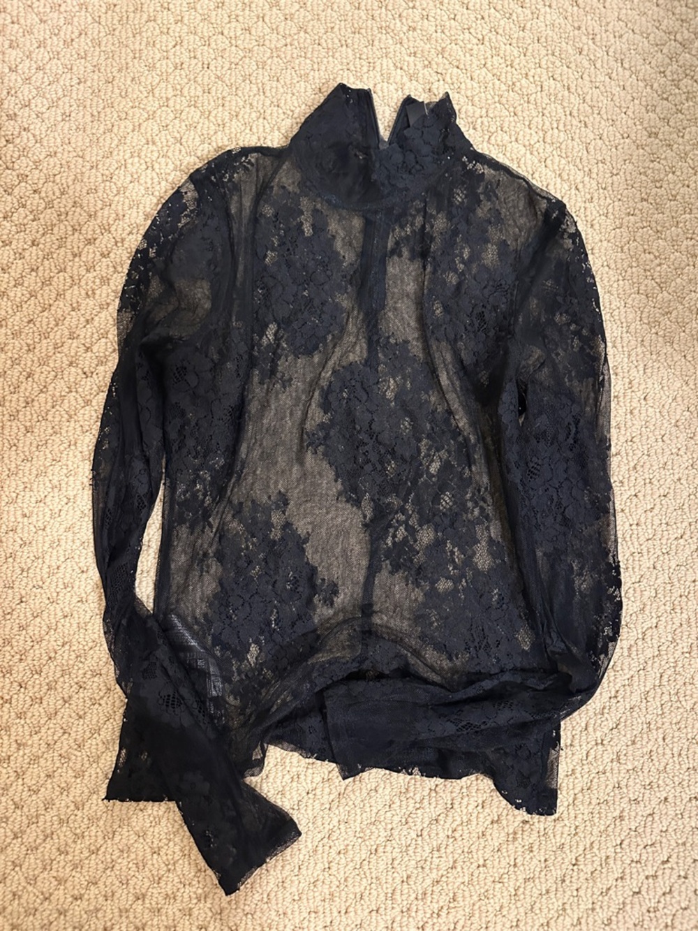 Mango Black Sheer Floral Lace Long-Sleeve Top
